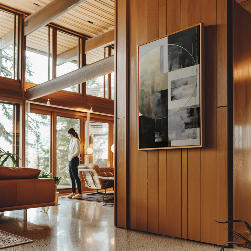 Canvas Wall Art Stretched Over Wooden Frame with Floating Frame and Gold Circle Painting CV4159 - Al Rugaib Furniture