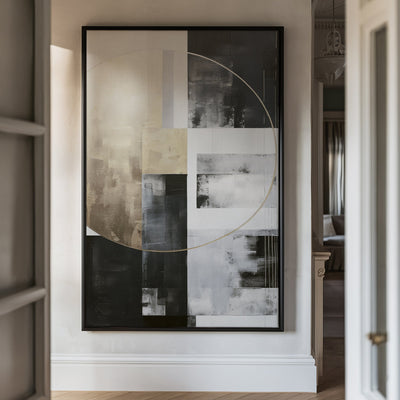 Canvas Wall Art Stretched Over Wooden Frame with Floating Frame and Gold Circle Painting CV4159 - Al Rugaib Furniture