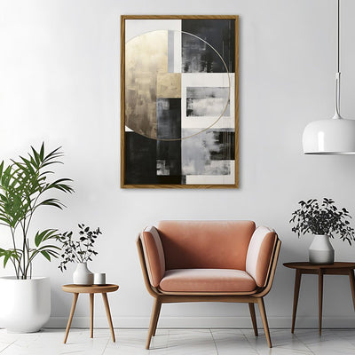 Canvas Wall Art Stretched Over Wooden Frame with Floating Frame and Gold Circle Painting CV4159 - Al Rugaib Furniture