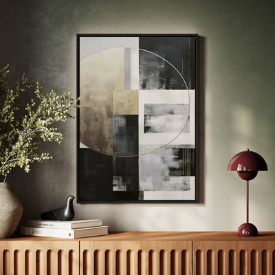 Canvas Wall Art Stretched Over Wooden Frame with Floating Frame and Gold Circle Painting CV4159 - Al Rugaib Furniture