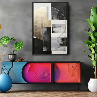 Canvas Wall Art Stretched Over Wooden Frame with Floating Frame and Gold Circle Painting CV4159 - Al Rugaib Furniture