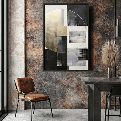 Canvas Wall Art Stretched Over Wooden Frame with Floating Frame and Gold Circle Painting CV4159 - Al Rugaib Furniture