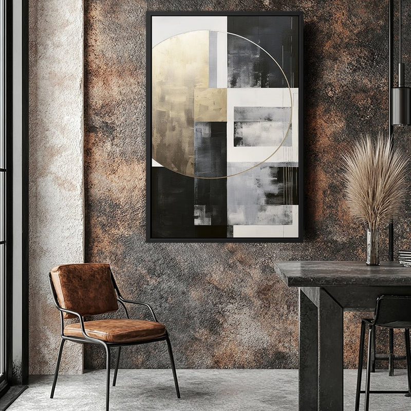 Canvas Wall Art Stretched Over Wooden Frame with Floating Frame and Gold Circle Painting CV4159 - Al Rugaib Furniture