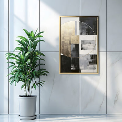 Canvas Wall Art Stretched Over Wooden Frame with Floating Frame and Gold Circle Painting CV4159 - Al Rugaib Furniture