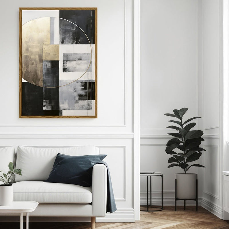 Canvas Wall Art Stretched Over Wooden Frame with Floating Frame and Gold Circle Painting CV4159 - Al Rugaib Furniture