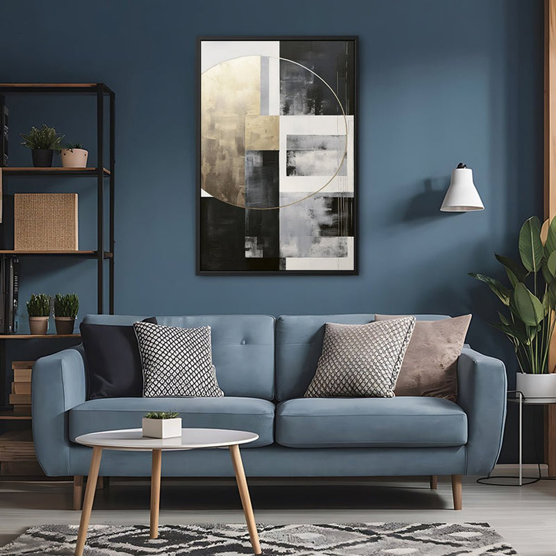 Canvas Wall Art Stretched Over Wooden Frame with Floating Frame and Gold Circle Painting CV4159 - Al Rugaib Furniture