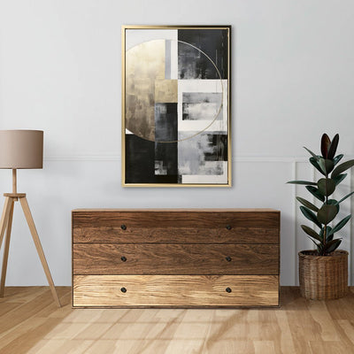 Canvas Wall Art Stretched Over Wooden Frame with Floating Frame and Gold Circle Painting CV4159 - Al Rugaib Furniture