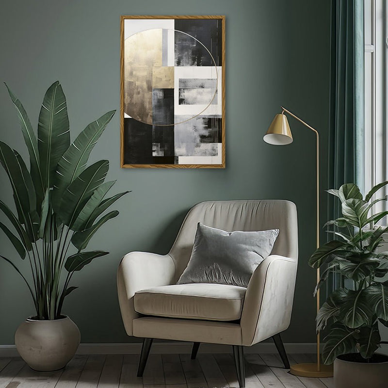 Canvas Wall Art Stretched Over Wooden Frame with Floating Frame and Gold Circle Painting CV4159 - Al Rugaib Furniture