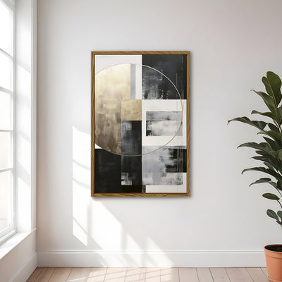 Canvas Wall Art Stretched Over Wooden Frame with Floating Frame and Gold Circle Painting CV4159 - Al Rugaib Furniture