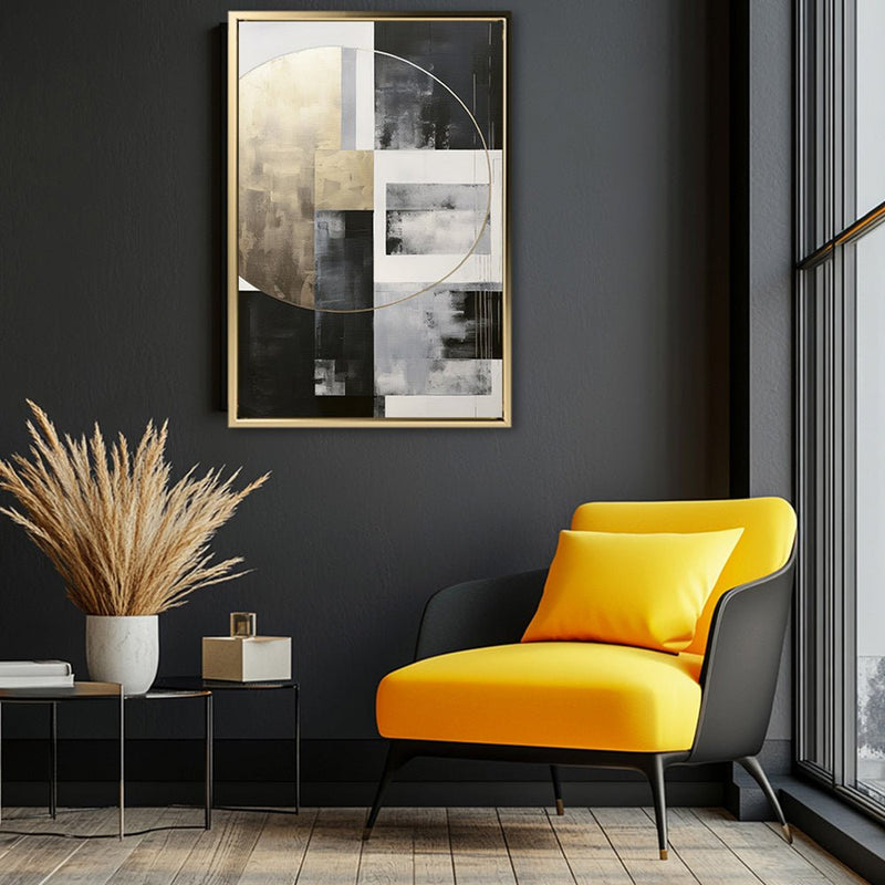 Canvas Wall Art Stretched Over Wooden Frame with Floating Frame and Gold Circle Painting CV4159 - Al Rugaib Furniture