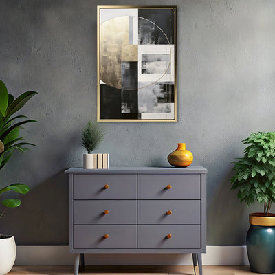 Canvas Wall Art Stretched Over Wooden Frame with Floating Frame and Gold Circle Painting CV4159 - Al Rugaib Furniture