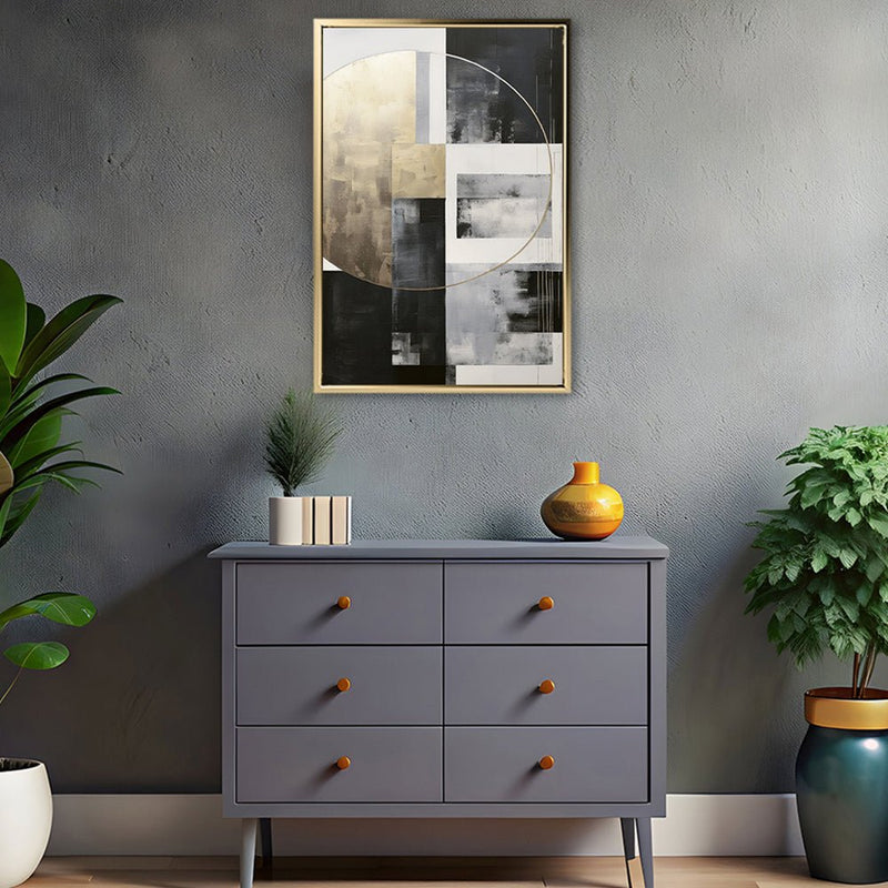 Canvas Wall Art Stretched Over Wooden Frame with Floating Frame and Gold Circle Painting CV4159 - Al Rugaib Furniture