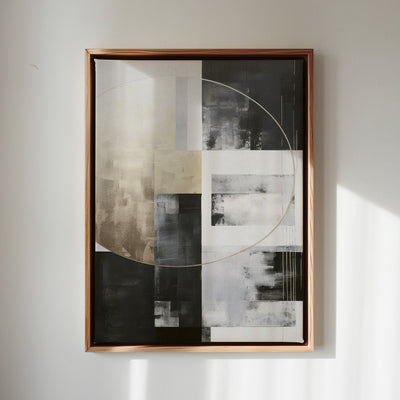 Canvas Wall Art Stretched Over Wooden Frame with Floating Frame and Gold Circle Painting CV4159 - Al Rugaib Furniture