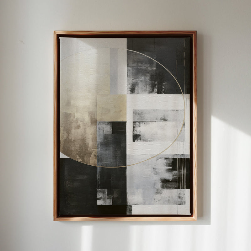 Canvas Wall Art Stretched Over Wooden Frame with Floating Frame and Gold Circle Painting CV4159 - Al Rugaib Furniture