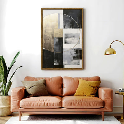 Canvas Wall Art Stretched Over Wooden Frame with Floating Frame and Gold Circle Painting CV4159 - Al Rugaib Furniture