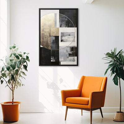 Canvas Wall Art Stretched Over Wooden Frame with Floating Frame and Gold Circle Painting CV4159 - Al Rugaib Furniture