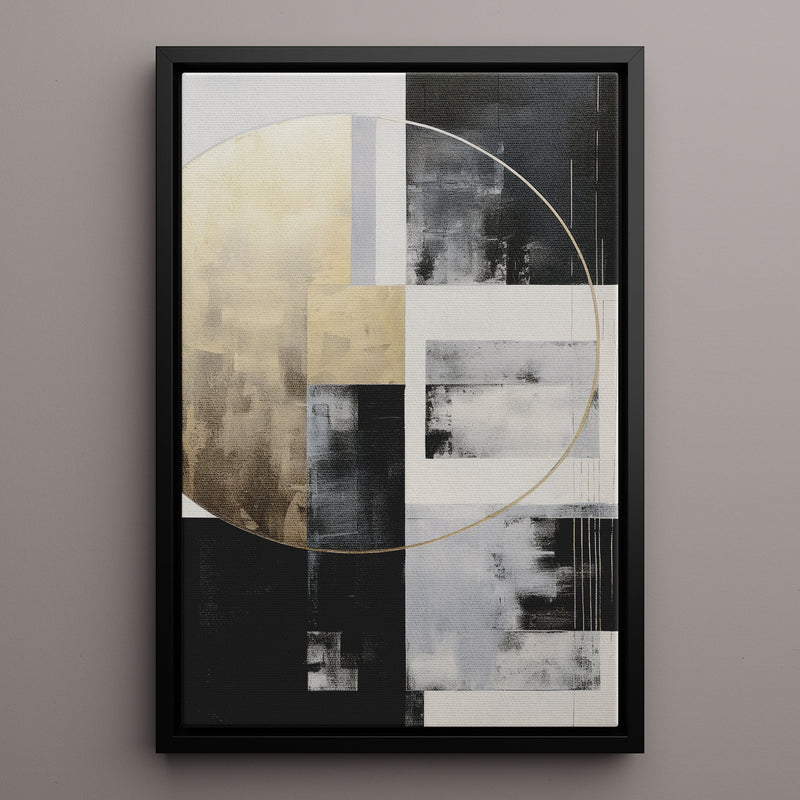 Canvas Wall Art Stretched Over Wooden Frame with Floating Frame and Gold Circle Painting CV4159 - Al Rugaib Furniture