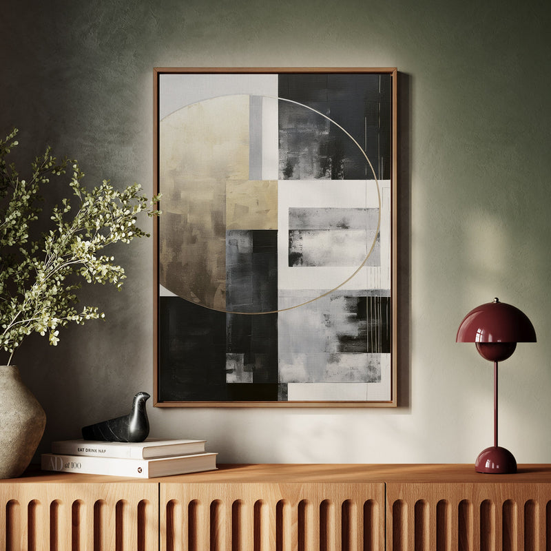 Canvas Wall Art Stretched Over Wooden Frame with Floating Frame and Gold Circle Painting CV4159 - Al Rugaib Furniture