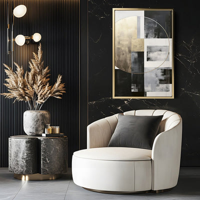 Canvas Wall Art Stretched Over Wooden Frame with Floating Frame and Gold Circle Painting CV4159 - Al Rugaib Furniture