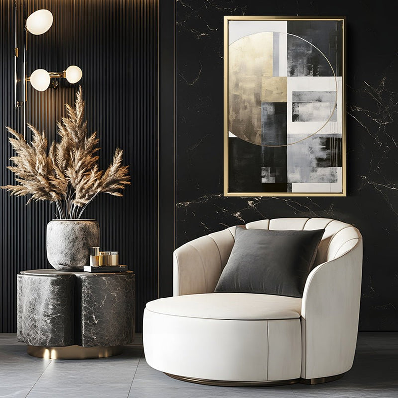 Canvas Wall Art Stretched Over Wooden Frame with Floating Frame and Gold Circle Painting CV4159 - Al Rugaib Furniture