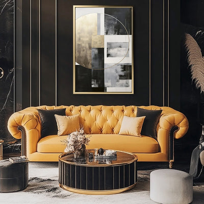 Canvas Wall Art Stretched Over Wooden Frame with Floating Frame and Gold Circle Painting CV4159 - Al Rugaib Furniture