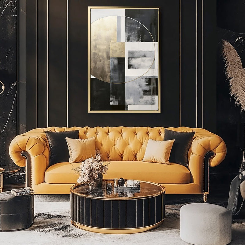 Canvas Wall Art Stretched Over Wooden Frame with Floating Frame and Gold Circle Painting CV4159 - Al Rugaib Furniture