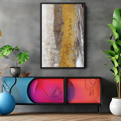 Canvas Wall Art Stretched Over Wooden Frame with Floating Frame and Gold Dust Abstract Painting CV4160 - Al Rugaib Furniture