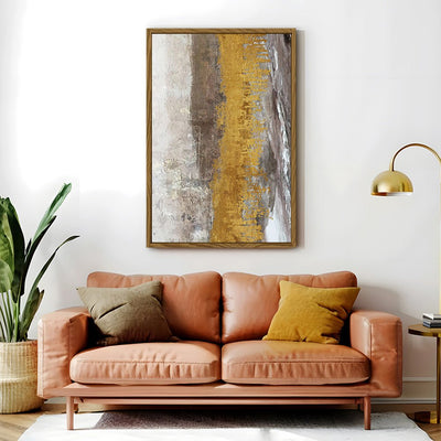 Canvas Wall Art Stretched Over Wooden Frame with Floating Frame and Gold Dust Abstract Painting CV4160 - Al Rugaib Furniture