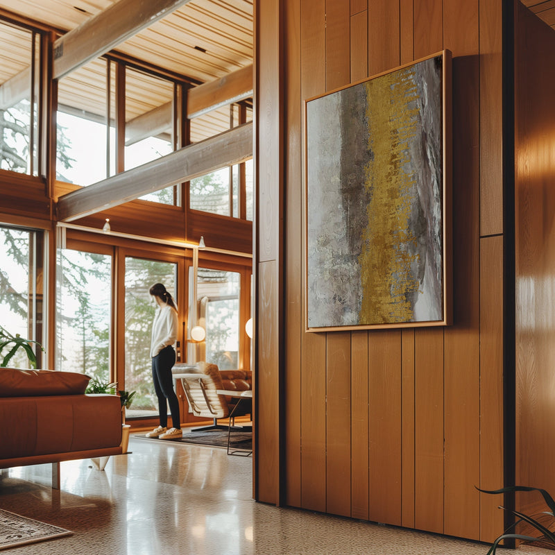 Canvas Wall Art Stretched Over Wooden Frame with Floating Frame and Gold Dust Abstract Painting CV4160 - Al Rugaib Furniture