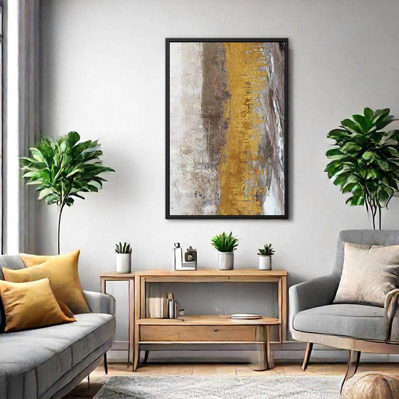 Canvas Wall Art Stretched Over Wooden Frame with Floating Frame and Gold Dust Abstract Painting CV4160 - Al Rugaib Furniture
