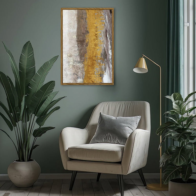 Canvas Wall Art Stretched Over Wooden Frame with Floating Frame and Gold Dust Abstract Painting CV4160 - Al Rugaib Furniture