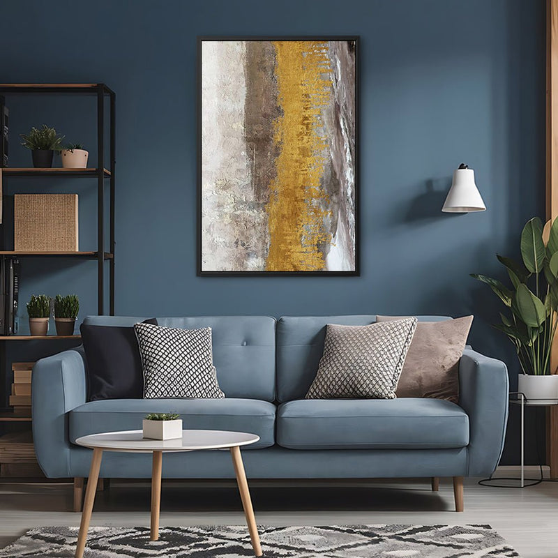 Canvas Wall Art Stretched Over Wooden Frame with Floating Frame and Gold Dust Abstract Painting CV4160 - Al Rugaib Furniture