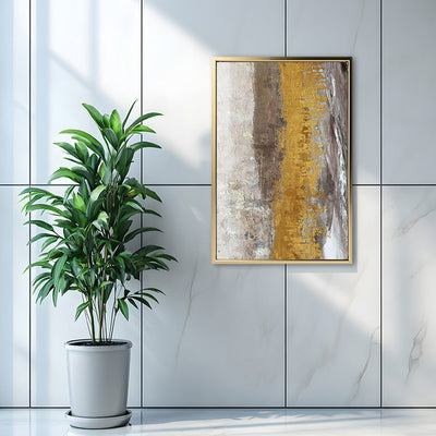 Canvas Wall Art Stretched Over Wooden Frame with Floating Frame and Gold Dust Abstract Painting CV4160 - Al Rugaib Furniture