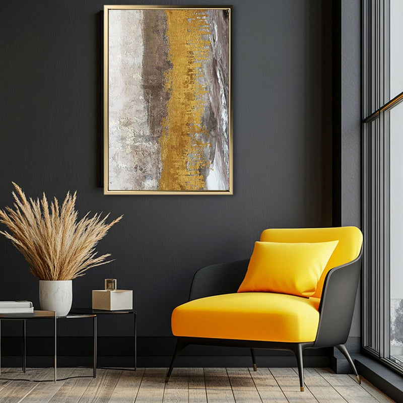 Canvas Wall Art Stretched Over Wooden Frame with Floating Frame and Gold Dust Abstract Painting CV4160 - Al Rugaib Furniture