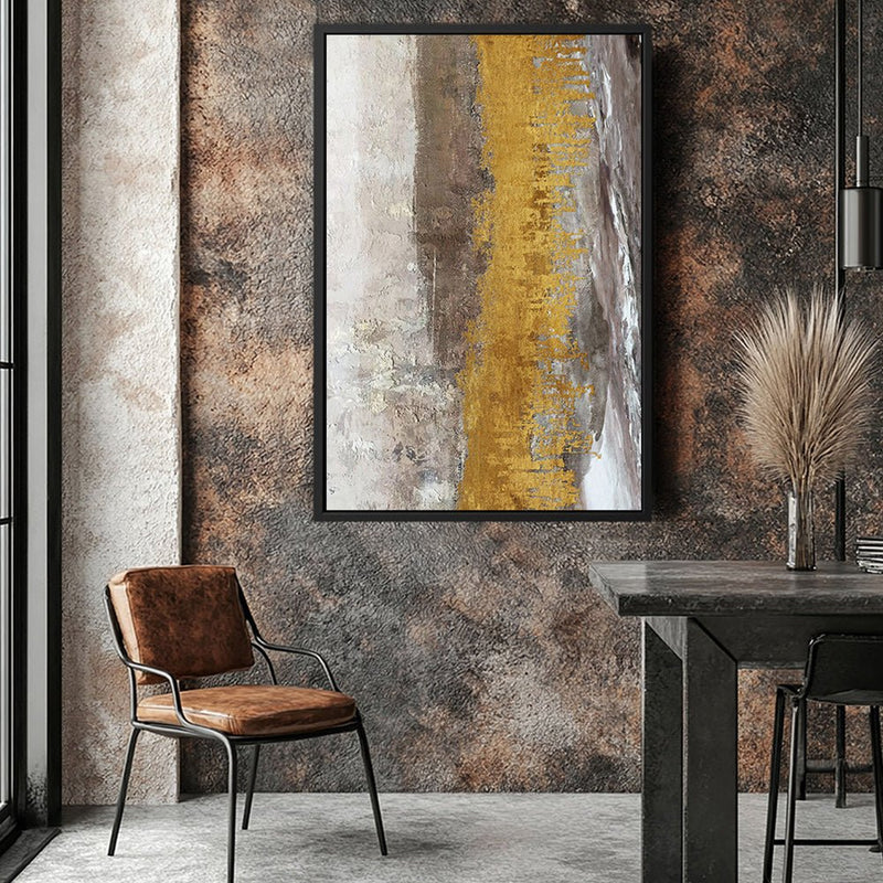 Canvas Wall Art Stretched Over Wooden Frame with Floating Frame and Gold Dust Abstract Painting CV4160 - Al Rugaib Furniture