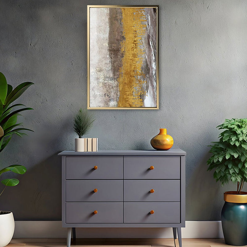 Canvas Wall Art Stretched Over Wooden Frame with Floating Frame and Gold Dust Abstract Painting CV4160 - Al Rugaib Furniture