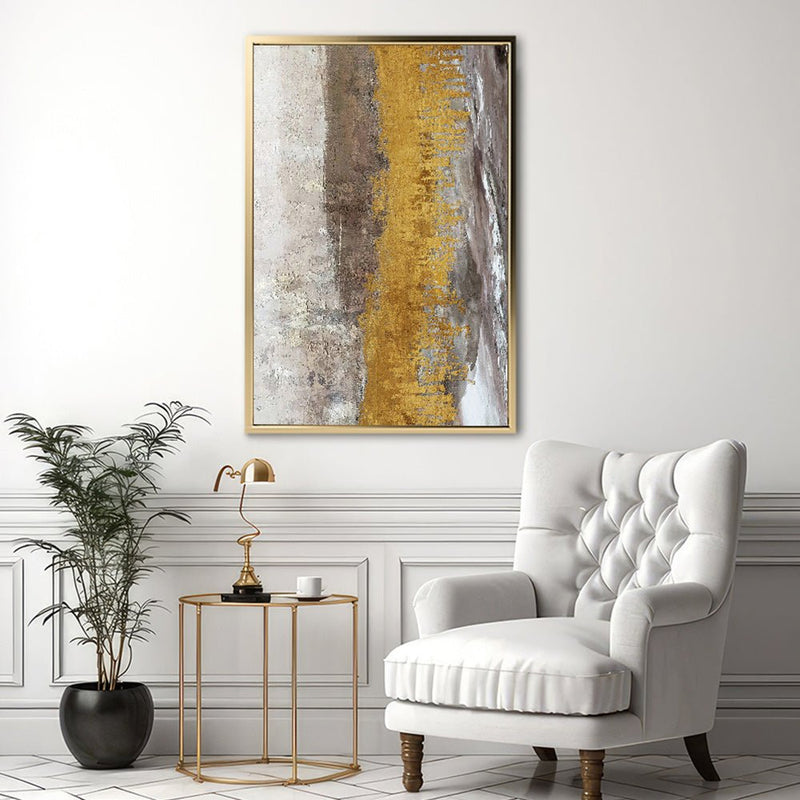 Canvas Wall Art Stretched Over Wooden Frame with Floating Frame and Gold Dust Abstract Painting CV4160 - Al Rugaib Furniture