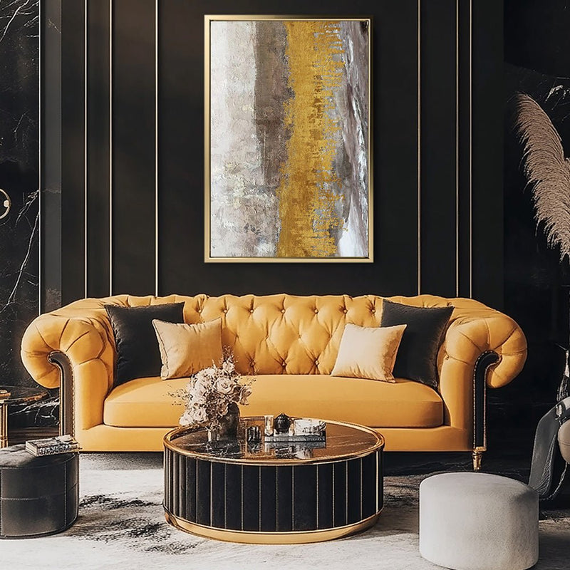 Canvas Wall Art Stretched Over Wooden Frame with Floating Frame and Gold Dust Abstract Painting CV4160 - Al Rugaib Furniture