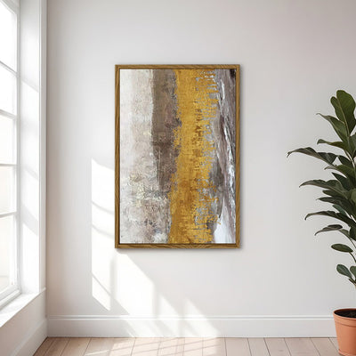 Canvas Wall Art Stretched Over Wooden Frame with Floating Frame and Gold Dust Abstract Painting CV4160 - Al Rugaib Furniture