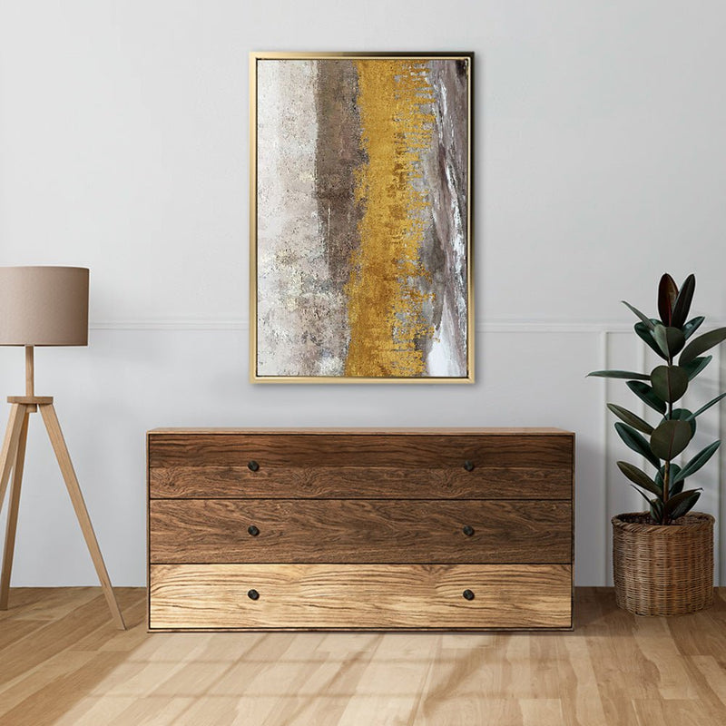 Canvas Wall Art Stretched Over Wooden Frame with Floating Frame and Gold Dust Abstract Painting CV4160 - Al Rugaib Furniture
