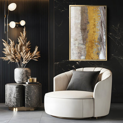 Canvas Wall Art Stretched Over Wooden Frame with Floating Frame and Gold Dust Abstract Painting CV4160 - Al Rugaib Furniture