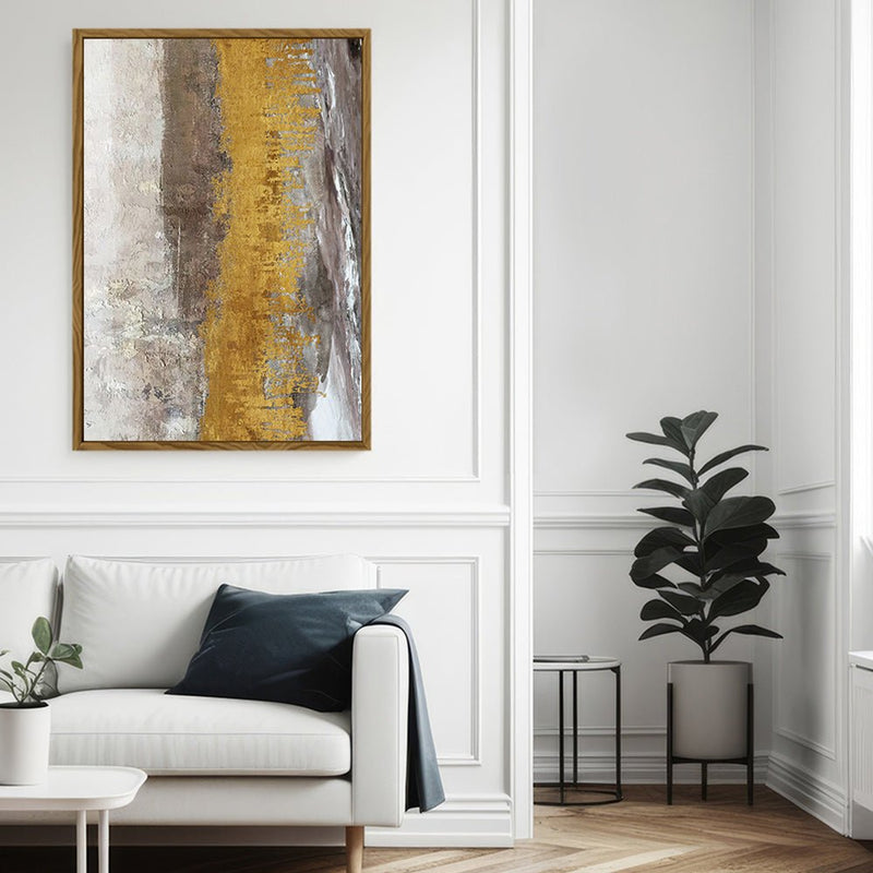 Canvas Wall Art Stretched Over Wooden Frame with Floating Frame and Gold Dust Abstract Painting CV4160 - Al Rugaib Furniture