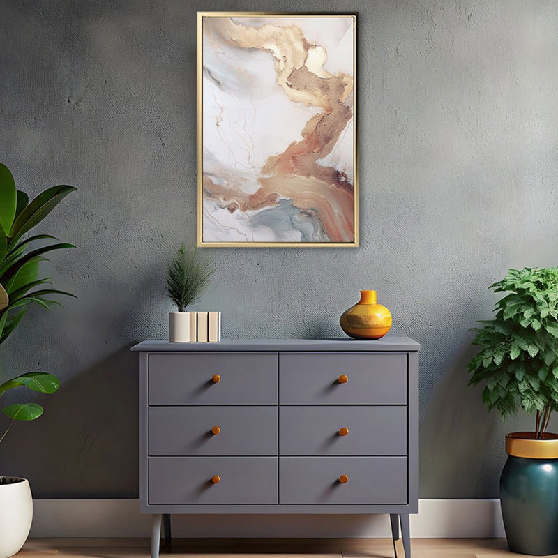 Canvas Wall Art Stretched Over Wooden Frame with Floating Frame and Gold Marble Painting CV4161 - Al Rugaib Furniture