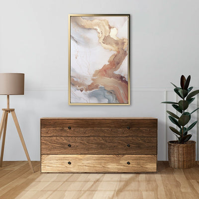 Canvas Wall Art Stretched Over Wooden Frame with Floating Frame and Gold Marble Painting CV4161 - Al Rugaib Furniture