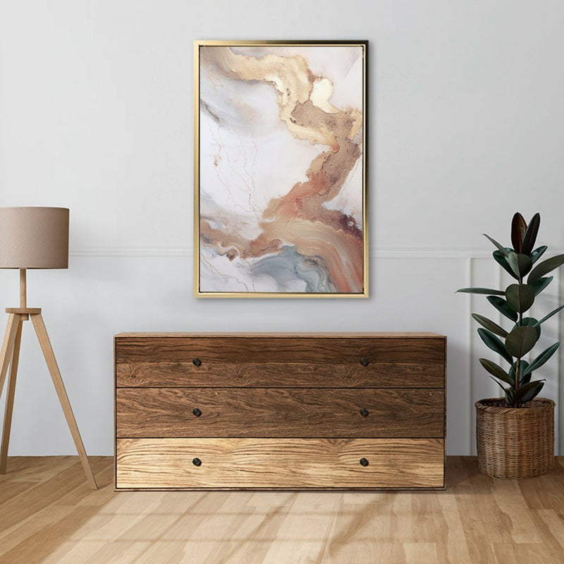 Canvas Wall Art Stretched Over Wooden Frame with Floating Frame and Gold Marble Painting CV4161 - Al Rugaib Furniture