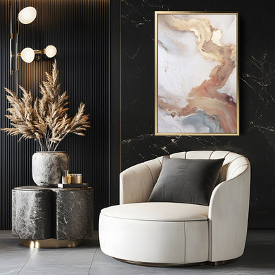 Canvas Wall Art Stretched Over Wooden Frame with Floating Frame and Gold Marble Painting CV4161 - Al Rugaib Furniture