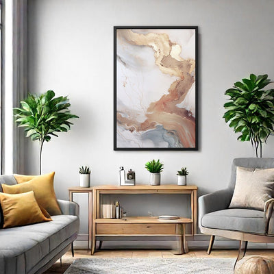 Canvas Wall Art Stretched Over Wooden Frame with Floating Frame and Gold Marble Painting CV4161 - Al Rugaib Furniture