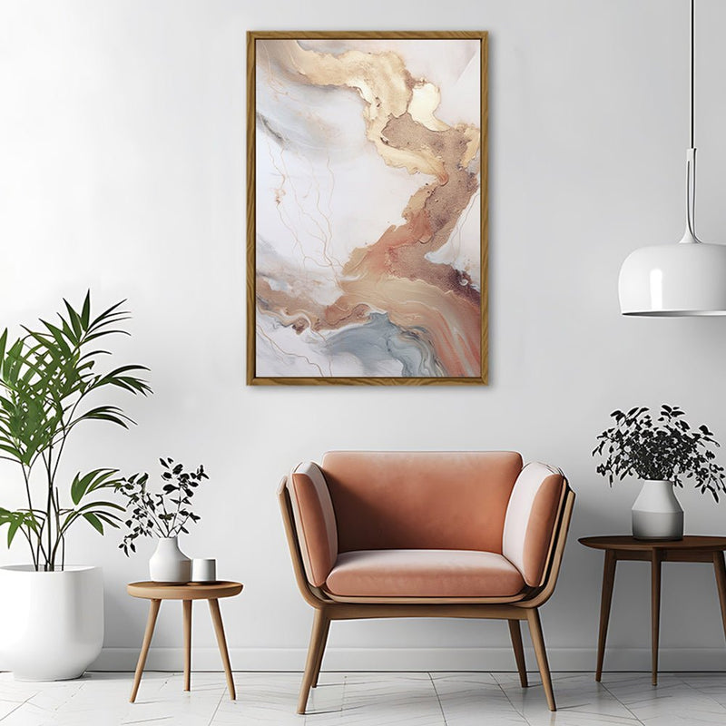Canvas Wall Art Stretched Over Wooden Frame with Floating Frame and Gold Marble Painting CV4161 - Al Rugaib Furniture