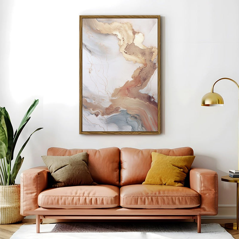 Canvas Wall Art Stretched Over Wooden Frame with Floating Frame and Gold Marble Painting CV4161 - Al Rugaib Furniture