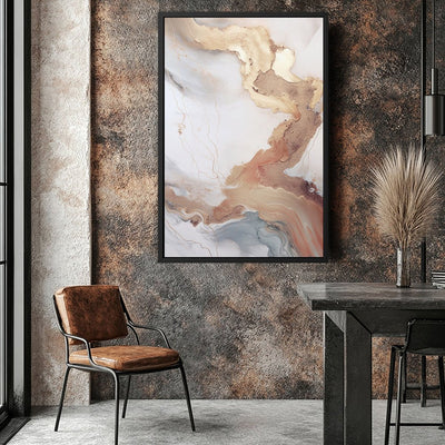 Canvas Wall Art Stretched Over Wooden Frame with Floating Frame and Gold Marble Painting CV4161 - Al Rugaib Furniture